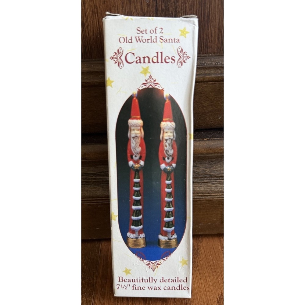 Set of 2 Vintage Old World Santa Christmas Taper Candlesticks Red NEW in Box!